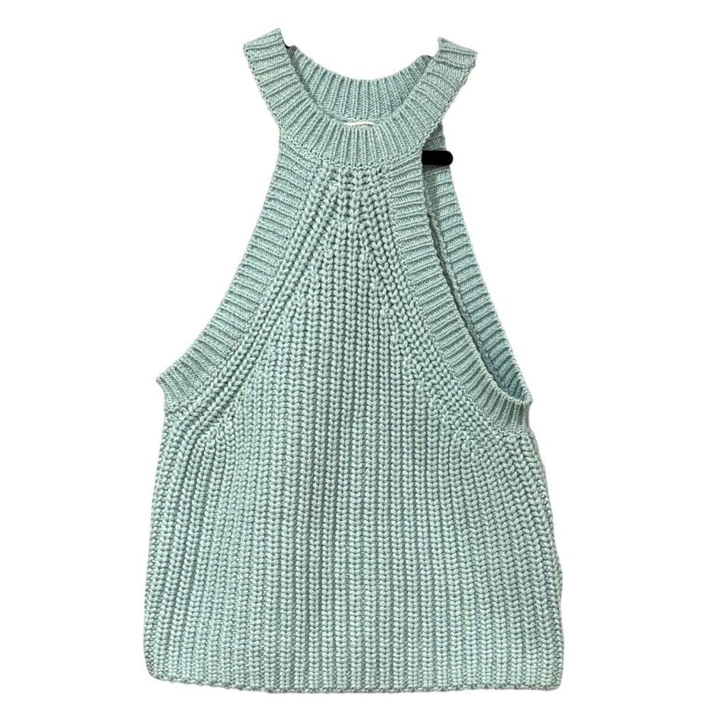 Anthropologie Halter Sweater Tank Blue Textured Knit High Neck NEW Women's Small